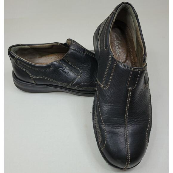 Clarks Shoes Cotrell Step Loafers Slip On Black Leather 61803 Mens Size 9 M - Picture 1 of 8